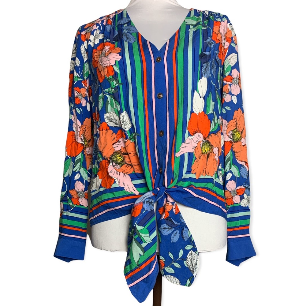 MAEVE Anthropologie women’s Elan floral scarf tie font blouse sz 8